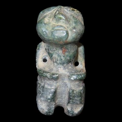 Sale Photo Thumbnail #350: 1 7/8" Pre-Columbian Zoomorphic Jadeite Human Pendant, Central America