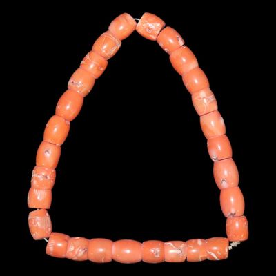 Sale Photo Thumbnail #607: Strand of Red / Pink Fossil Coral Beads, Italian / Mediterranean
