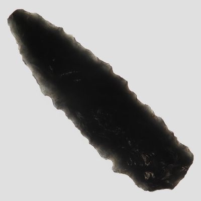 Sale Photo Thumbnail #417: 2" Eden or Similar Paleo, Gem Obsidian, Eastern Oregon, Oblique Flaked, Ex. Ronald Bowles Collection