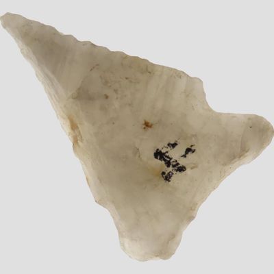Sale Photo Thumbnail #691: 1" Super Crystal Quartz Beveled Arrowhead, Marshall Co., Alabama, Found by Billy Smith, Dalton / Palmer / Kirk / Big Sandy, Early Archaic