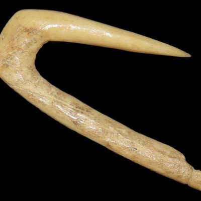 Sale Photo Thumbnail #180: 1 13/16" Bone Fish Hook, Dickey COA, Western Tennessee River Valley, Ex. Charles Cataldo