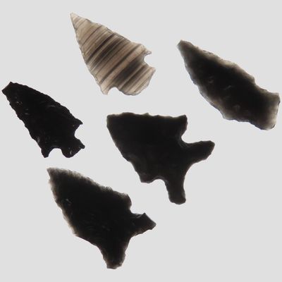 Sale Photo Thumbnail #436: Lot of 5 Quality Obsidian Arrowheads, Oregon, Ex. Denis Burger
