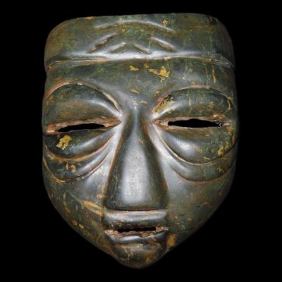 Sale Photo Thumbnail #321: 6 1/2" x 3 3/8" Pre-Columbian Jade Mask, Motley & Leithoff COA, South America