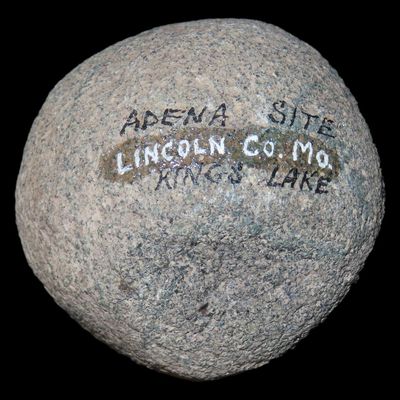 Sale Photo Thumbnail #198: 2 3/8" Green Hardstone Game Ball, Adena Site, Kings Lake, Lincoln Co., Missouri, Ex. Charles Wesley Collection