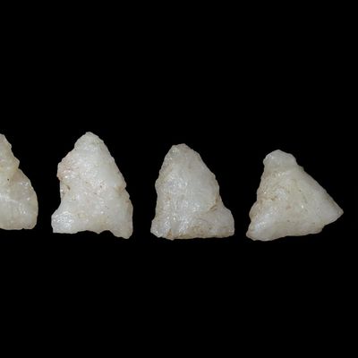 Sale Photo Thumbnail #766: Lot of 5 Alamance Paleo Points, Crystal Quartz, Massachusetts, 10,000-8000 BP, Ex. Engstorm
