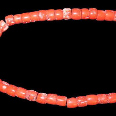 Sale Photo Thumbnail #621: Strand of Red / Pink Fossil Coral Beads, Italian / Mediterranean