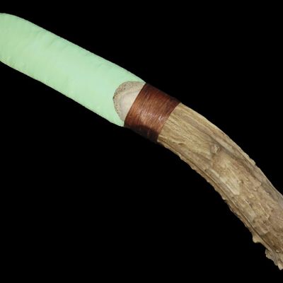 Sale Photo Thumbnail #388: 13 1/4" Modern Knapped Glass Knife, Deer Antler Handle