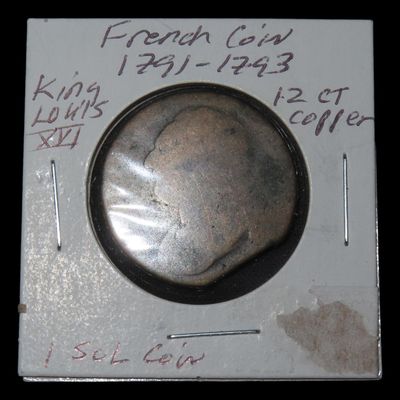 Sale Photo Thumbnail #653: French 1 Sol Copper Coin, King Louis XVI, 1791-1793