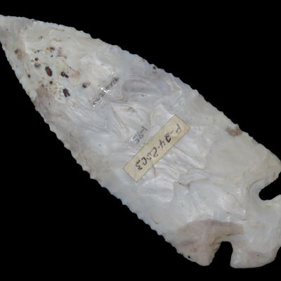 Sale Photo Thumbnail #184: 4 1/16" Notched Base St. Charles / Dovetail, Dickey COA, Avon Chert, Ex. Bill Holmes, Ex. Bruce Filbrant, Ex. Jim Steiner, Ex. Jim Sorter