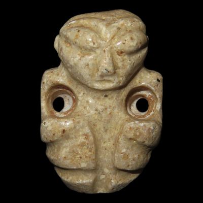 Sale Photo Thumbnail #351: 1 7/8" Pre-Columbian Zoomorphic Jadeite Human Pendant, Central America