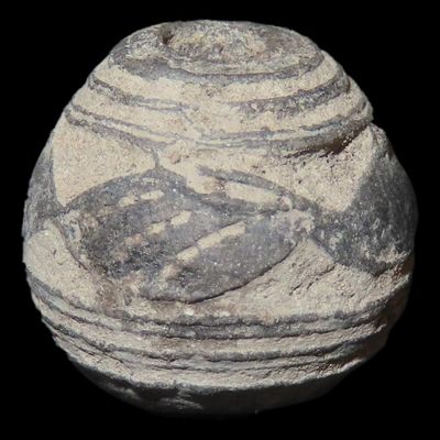 Sale Photo Thumbnail #352: Pre-Columbian Effigy Bead with Line and Crosshatch Design, Machalilla Culture, Ecuador