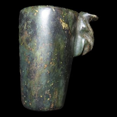 Sale Photo Thumbnail #322: 2 5/16" x 2 3/4" Pre-Columbian Jade Zoomorphic Figurine / Ceremonial Cup or Vessel, Motley & Leithoff COA, South America