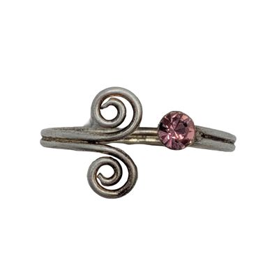 Sale Photo Thumbnail #475: Sterling Silver Pink Rhinestone Swirls Toe Ring Sz. 4.25