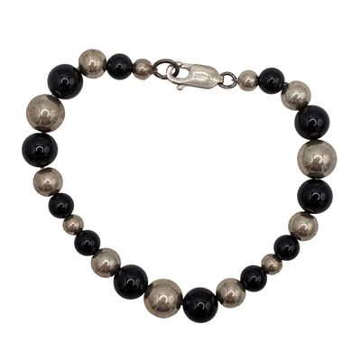 Sale Photo Thumbnail #277: Signed Sterling Silver Black & Silver Beaded Bracelet