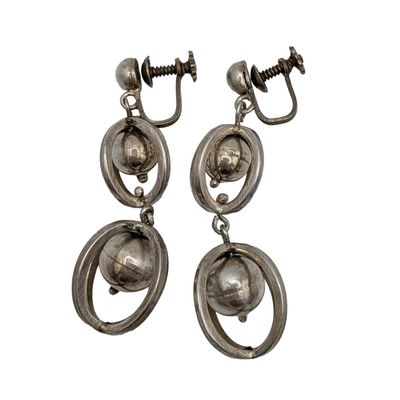 Sale Photo Thumbnail #156: Sterling Silver Double Ball Dangle Screwback Earrings