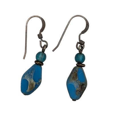 Sale Photo Thumbnail #583: Sterling Silver Beaded Turquoise Drop Earrings