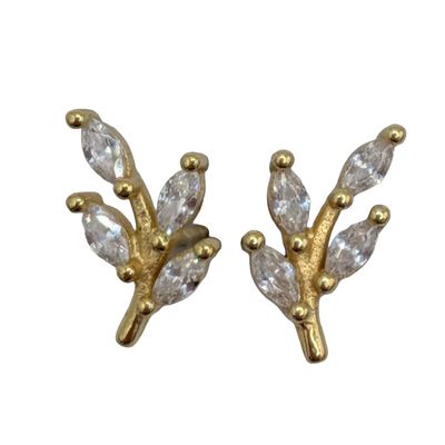 Sale Photo Thumbnail #487: Signed Gold Over Sterling Silver Rhinestone Leaves Stud Earrings