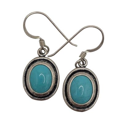 Sale Photo Thumbnail #246: Signed Sterling Silver Turquoise Oval Hook Earrings