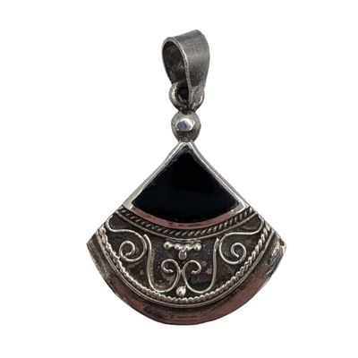 Sale Photo Thumbnail #536: Sterling Silver Black Onyx Filigree Fan Pendant