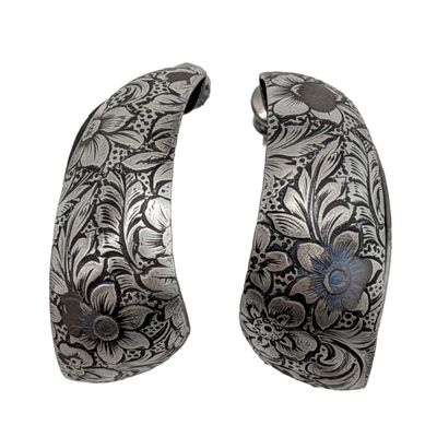 Sale Photo Thumbnail #83: Sterling Etched Design Curved Hoop Earrings