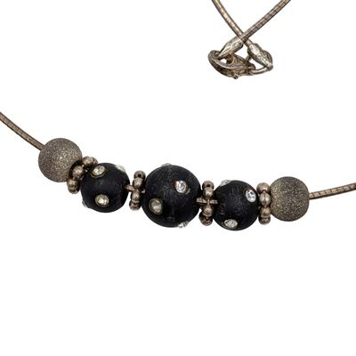 Sale Photo Thumbnail #456: Italian Signed Sterling Silver Rhinestones Beaded Omega Chain Necklace