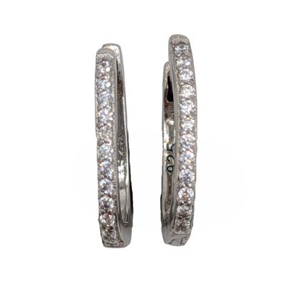 Sale Photo Thumbnail #280: Signed Sterling Silver Rhinestone Oval Hoop Earrings