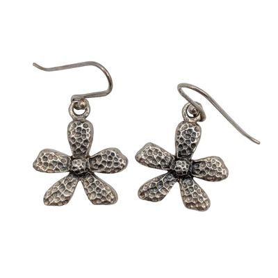 Sale Photo Thumbnail #354: Signed Sterling Silver Textured Flower Hook Earrings
