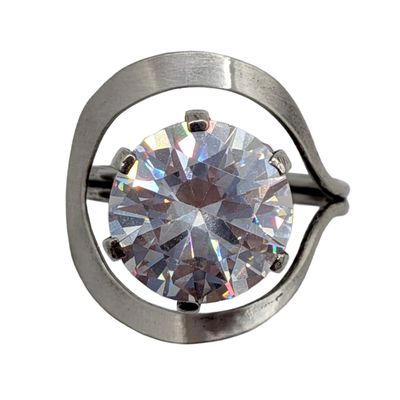 Sale Photo Thumbnail #103: Sterling Silver Large Rhinestone Adjustable Ring Sz. 6.75