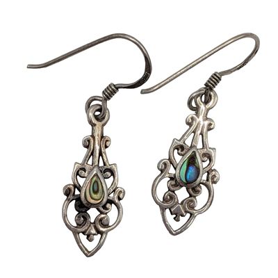 Sale Photo Thumbnail #41: Signed Sterling Silver Abalone Hook Earrings