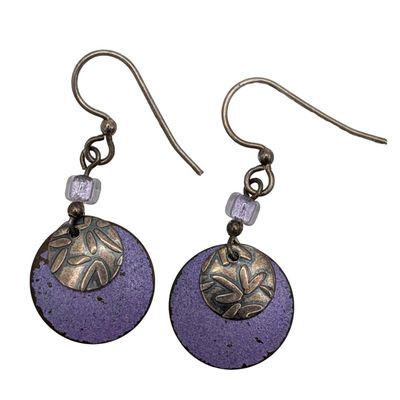Sale Photo Thumbnail #572: Sterling Silver Purple Enamel Beaded Circle Dangle Earrings