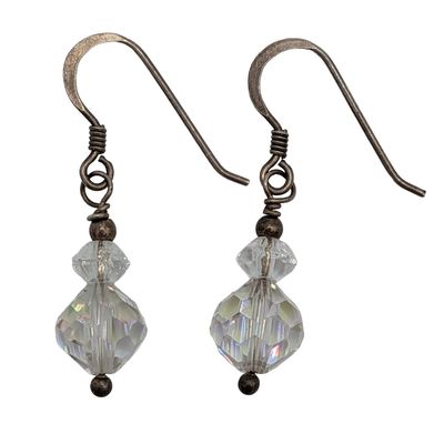 Sale Photo Thumbnail #216: Signed Sterling Silver Clear Beads Dangle Earrings