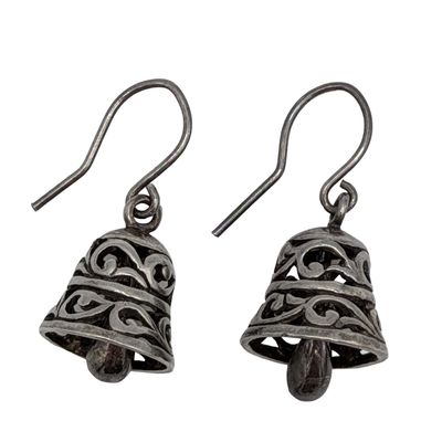 Sale Photo Thumbnail #22: Signed Sterling Silver Bell Dangle Earrings