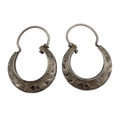 Sale Photo Thumbnail #430: Signed Sterling Silver Etched Hoop Earrings
