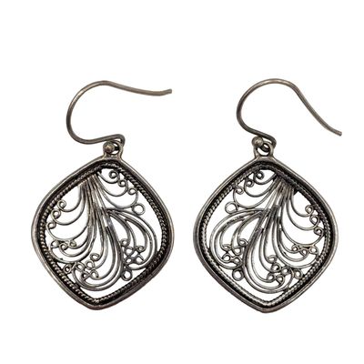 Sale Photo Thumbnail #117: Signed Sterling Silver Filigree Swirl Hook Earrings
