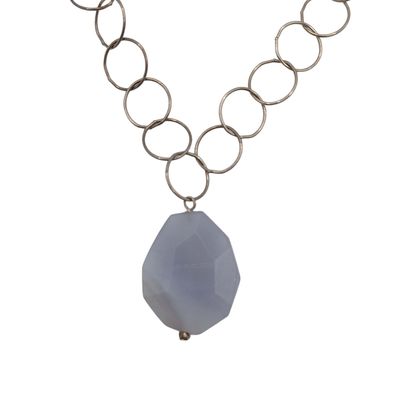 Sale Photo Thumbnail #96: Signed Sterling Silver Blue Stone Pendant Circle Chain Necklace