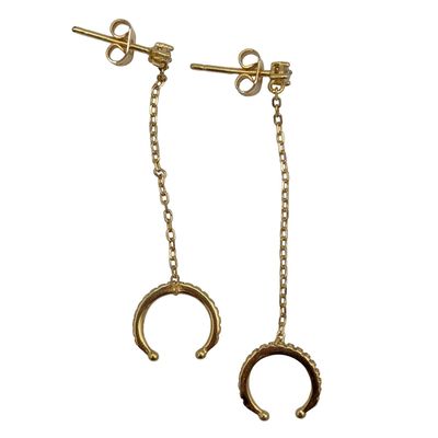 Sale Photo Thumbnail #52: Signed Gold Over Sterling Silver Rhinestone Horseshoe Dangle Earrings