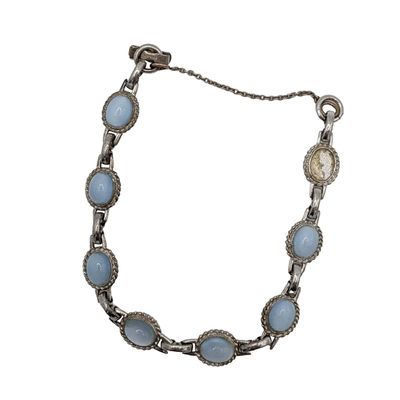 Sale Photo Thumbnail #506: Danecraft Sterling Silver Milky Blue Glass Chain Bracelet
