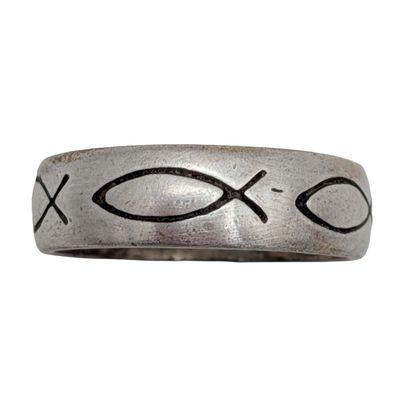 Sale Photo Thumbnail #217: Signed Sterling Silver Etched Fish Ring Sz. 6.75