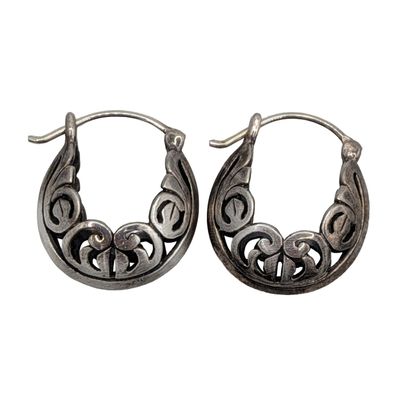 Sale Photo Thumbnail #404: Signed Sterling Silver Puffy Scroll Hoop Earrings