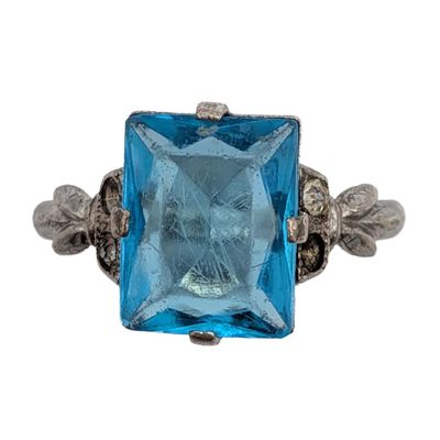 Sale Photo Thumbnail #502: Sterling Silver Blue & Clear Rhinestone Ring Sz. 5.25