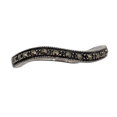 Sale Photo Thumbnail #203: Signed Sterling Silver Marcasite Wavy Band Ring Sz. 7