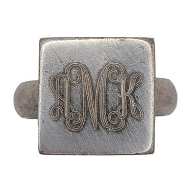Sale Photo Thumbnail #258: Signed Sterling Silver Inscribed Square Ring Sz. 7.75