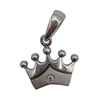 Sale Photo Thumbnail #597: Signed Sterling Silver Rhinestone Crown Pendant