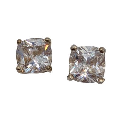 Sale Photo Thumbnail #400: Signed Gold Over Sterling Silver Rhinestone Square Stud Earrings