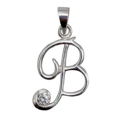 Sale Photo Thumbnail #218: Signed Sterling Silver Rhinestone "B" Pendant