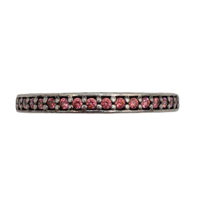 Sale Photo Thumbnail #471: Signed Sterling Silver Pink Rhinestones Etched Leaves Ring Sz. 9
