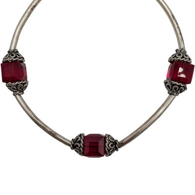 Sale Photo Thumbnail #358: Sterling Red Beads Bar Link Bracelet