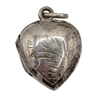 Sale Photo Thumbnail #215: Signed Sterling Silver Etched Heart Locket