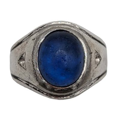 Sale Photo Thumbnail #510: Signed Sterling Silver Blue Rhinestone Ring Sz. 9