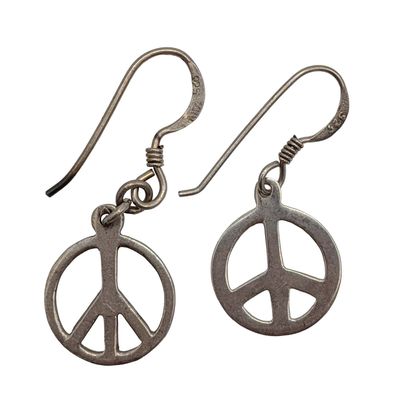 Sale Photo Thumbnail #266: Signed Sterling Silver Peace Sign Hook Earrings